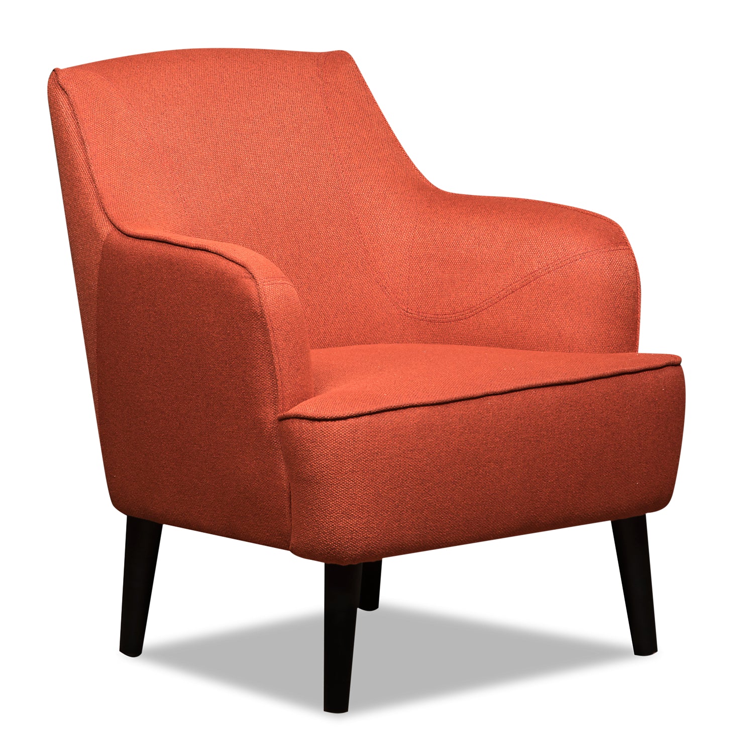 Aimy 28 Orange Linen Look Fabric Accent Chair with Cylindrical Woo. The Brick