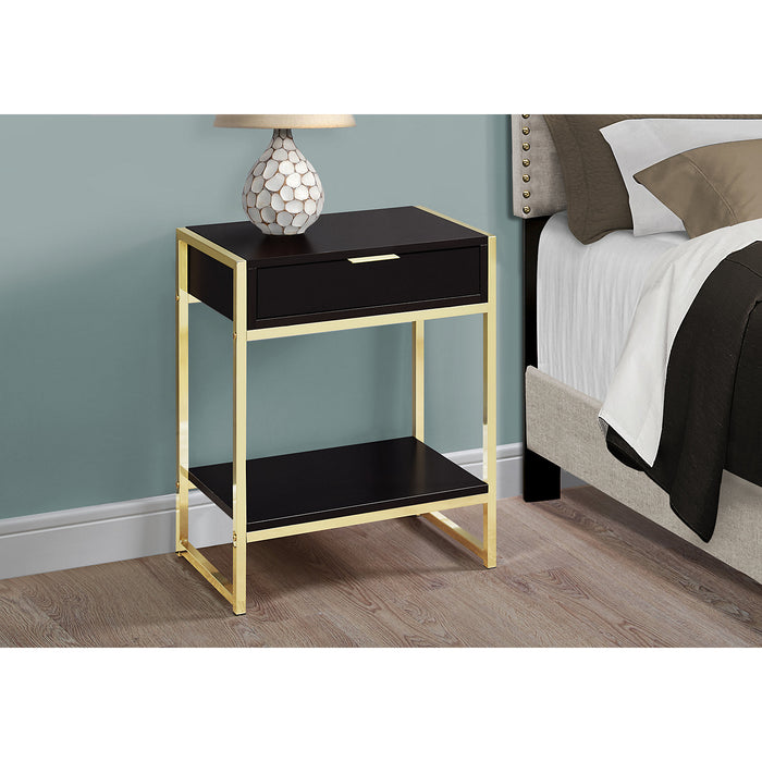 Alice 19.5\" Accent Table With Storage & Shelf - Cappuccino with Gold Accents