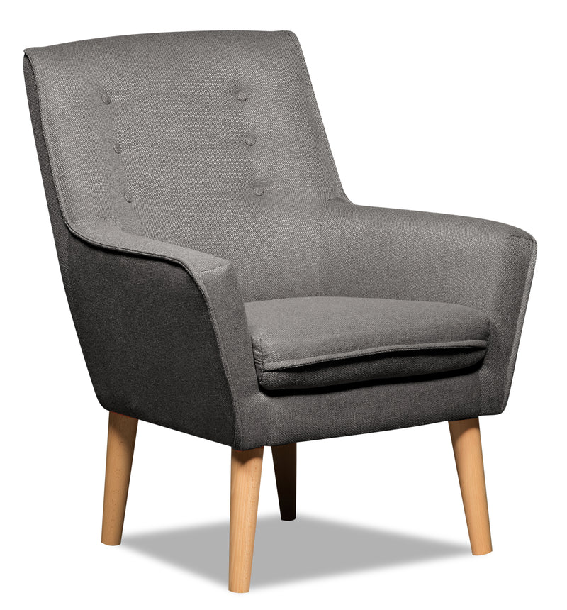 Arni 28" Dark Grey LinenLook Fabric Accent Chair with Wood Legs The
