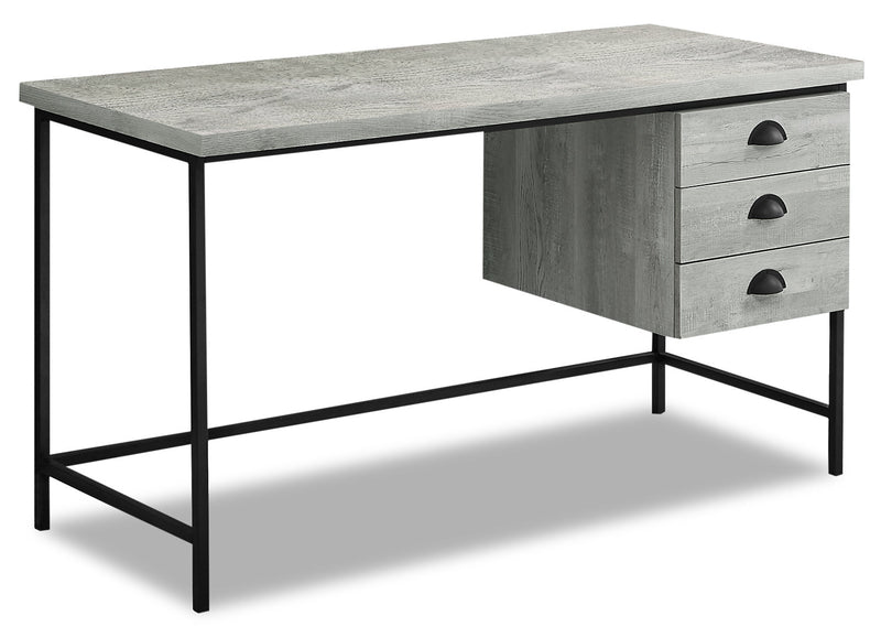 Blake 55.25\" Reclaimed Wood Look Office Desk with 3-Drawers - Grey