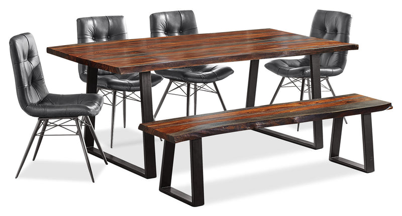 Bowery Dining Bench, Sheesham Wood, Metal, Trapizoid Base, 70\"W - Brown