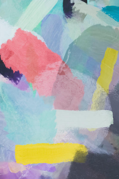 "Brush Painting Texture Abstract In Blue Pink Yellow Green" Giant Art 72x48 Wall Art