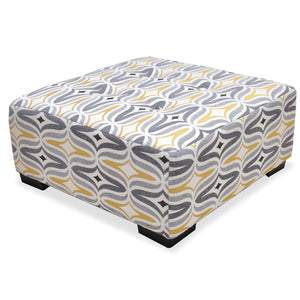 Carey Linen-Look Fabric Ottoman - Grey and Yellow|Pouf d'appoint Carey en tissu d'apparence lin - gris et jaune|CAREYGOT