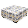 Carey 39.5\" Linen-Look Fabric Ottoman with Wood Legs - Grey and Yellow