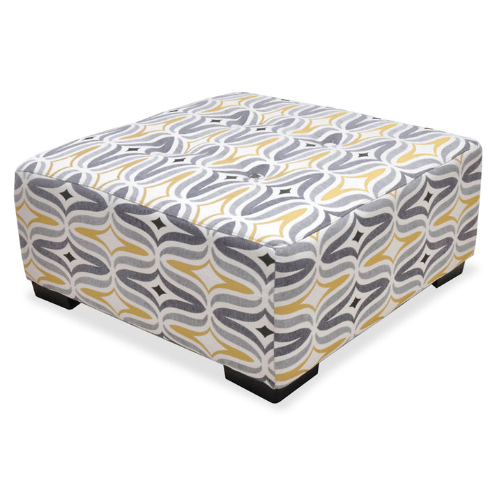 Carey 39.5\" Linen-Look Fabric Ottoman with Wood Legs - Grey and Yellow