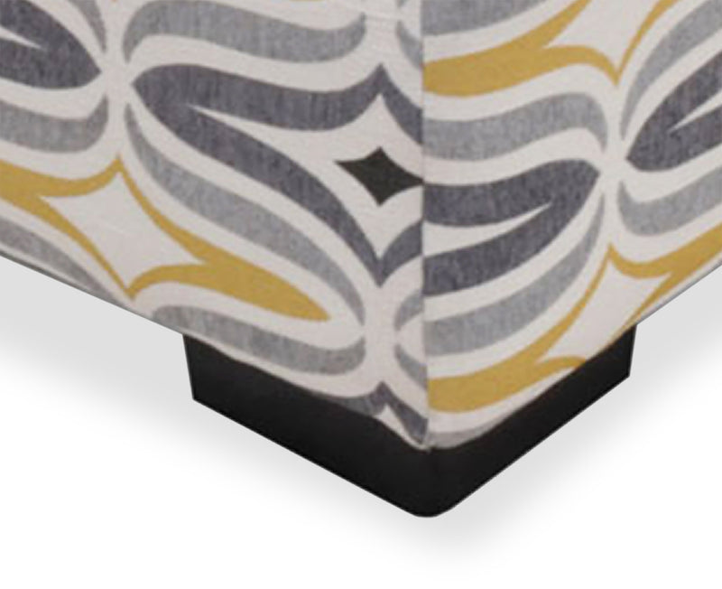 Carey 39.5\" Linen-Look Fabric Ottoman with Wood Legs - Grey and Yellow