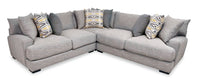 Carey 3-Piece Linen-Look Fabric Sectional with Reversible Cushions, Accent Pillows and Wood Legs - Fog Grey 