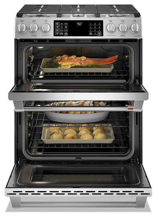Cafe 6.7 Cu. Ft. Smart Gas Range with True European Convection and Self Clean Racks - Stainless Steel - CCGS750P2MS1
