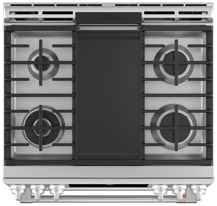 Cafe 6.7 Cu. Ft. Smart Gas Range with True European Convection and Self Clean Racks - Stainless Steel - CCGS750P2MS1