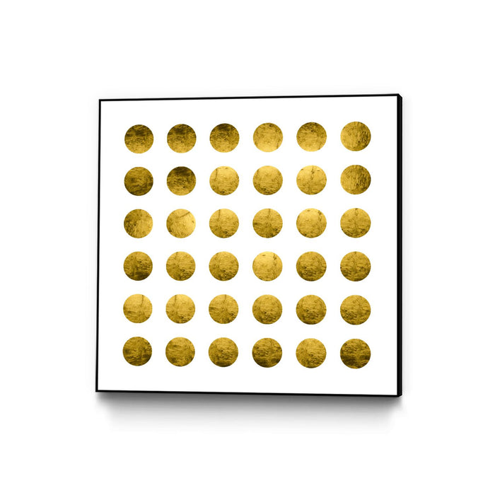 \"Golden Spots White\" Canvas Framed Black 20x20 Wall Art