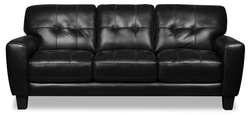 Curt Genuine Leather Sofa - Black - {Modern}, {Retro} style Sofa in Black {Solid Woods}