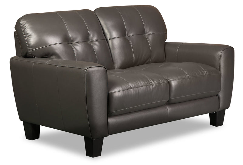 Curt 63\" Genuine Leather Sofa with Button Tufting - Grey