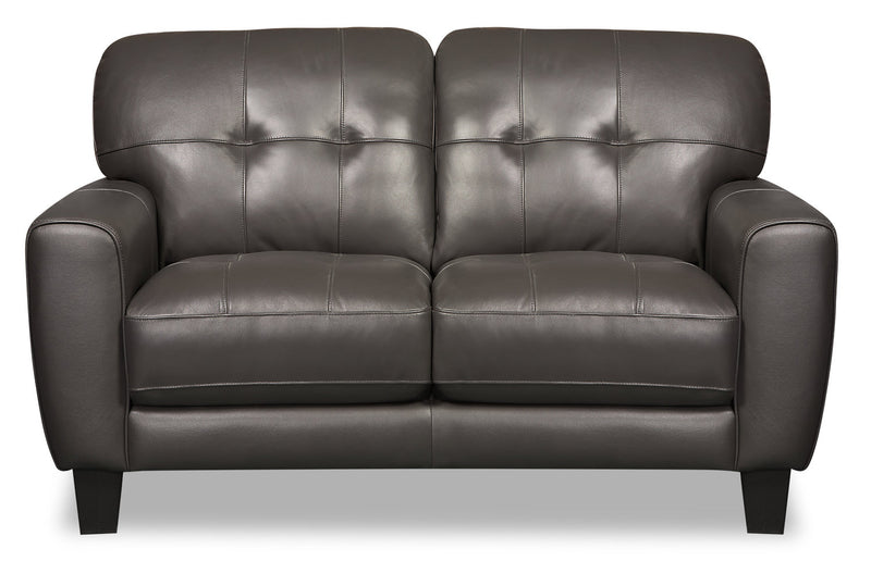 Curt 63\" Genuine Leather Sofa with Button Tufting - Grey