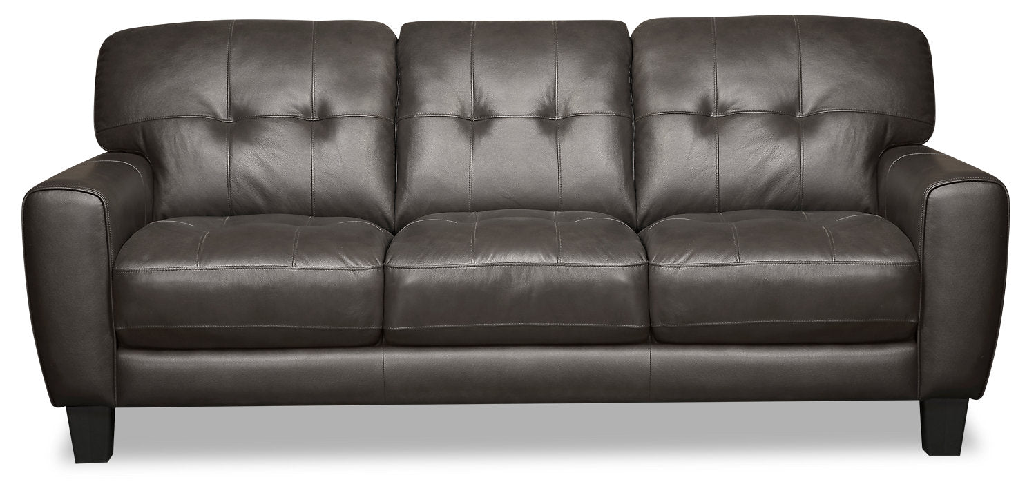 Curt 85 Genuine Leather Sofa with Button Tufting Grey The Brick