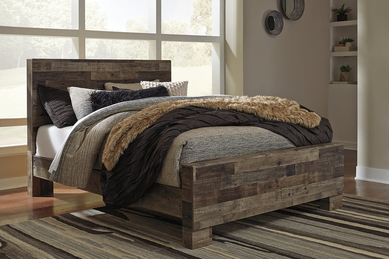 Derekson Panel Bed with Headboard & Frame, Grey - Queen Size