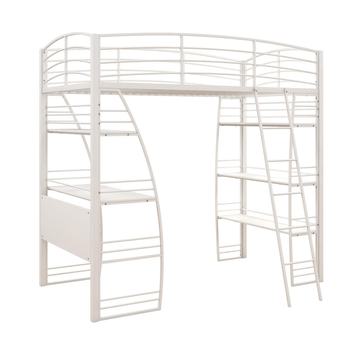 Dorel Home Atwater Living Lynn Twin Loft Bed with Integrated Desk and Shelves - White
