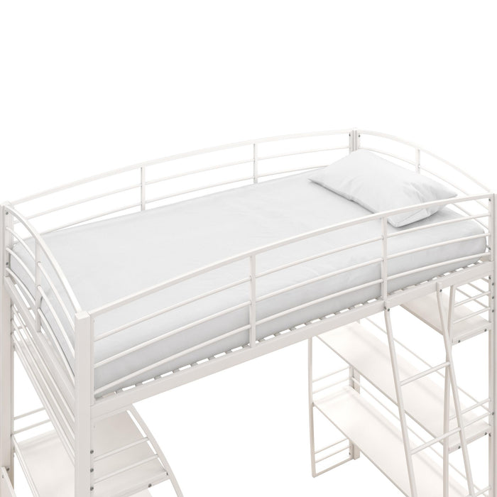 Dorel Home Atwater Living Lynn Twin Loft Bed with Integrated Desk and Shelves - White