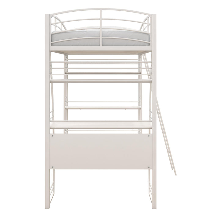 Dorel Home Atwater Living Lynn Twin Loft Bed with Integrated Desk and Shelves - White