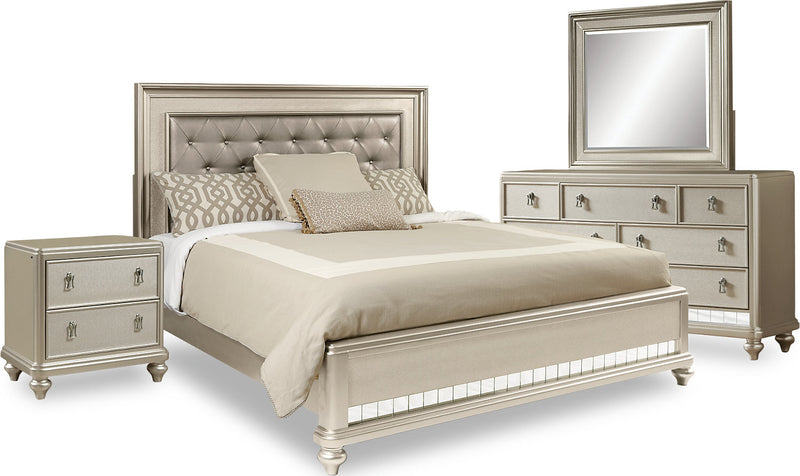 Diva 6-Piece King Bedroom Package - Glam style Bedroom Package in Silver Hardwood Solids and Birch Veneers