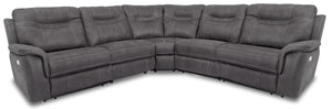 Floy 5-Piece Faux Suede Power Reclining Sectional - Grey