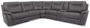 Floy 6-Piece Faux Suede Power Reclining Sectional with Power Headrest and Console - Grey