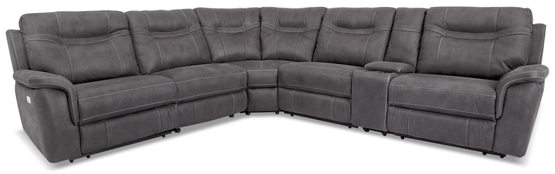 Floy 6-Piece Faux Suede Power Reclining Sectional – Grey - Contemporary style Sectional in Grey