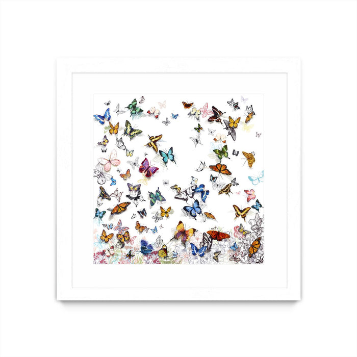 \"Papillon\" Matted and Framed White 36x36 Wall Art