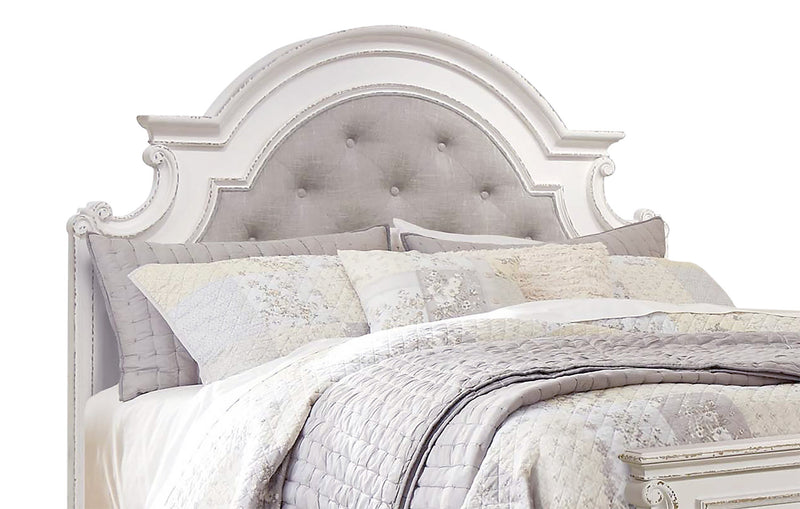 Grace 6pc Bedroom Set with Bed, Dresser, Mirror & Nightstand, Wooden, Fabric, Antique White - Queen Size