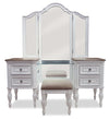 Grace 3-Piece Vanity Set with Lift-Top Stool – Antique White
