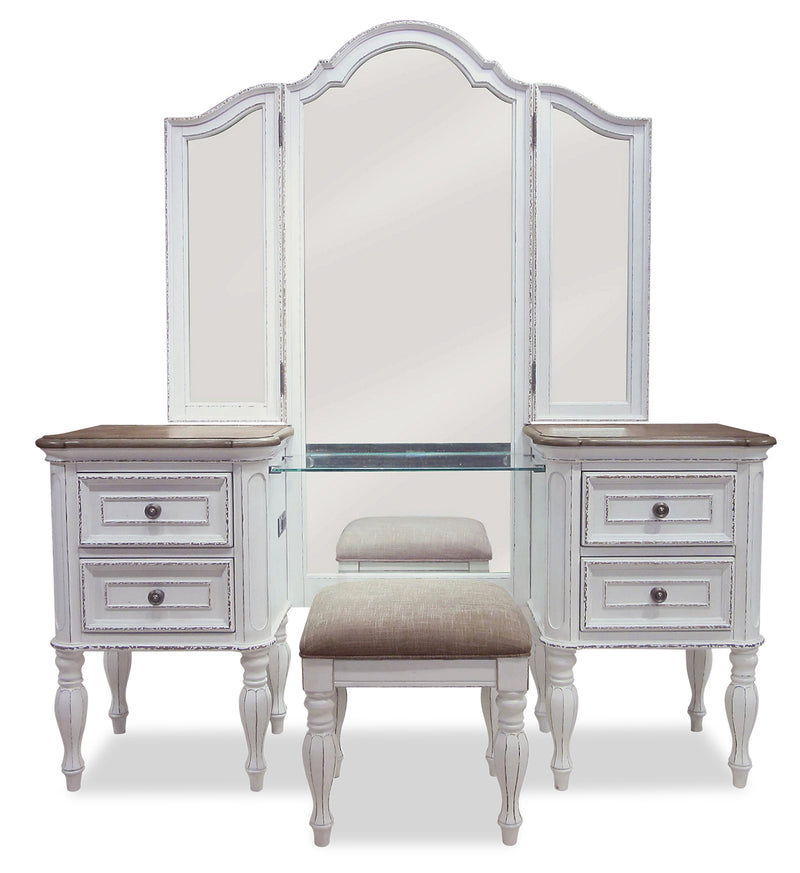 Grace 3-Piece Vanity Set with Lift-Top Stool – Antique White - {Country} style Accent Cabinet in Antique White {Poplar}