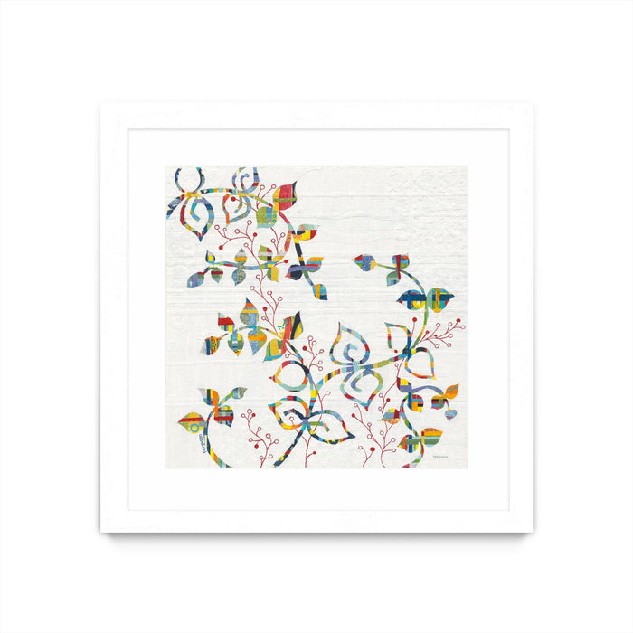 \"Rainbow Vines With Berries\" Matted and Framed White 36x36 Wall Art