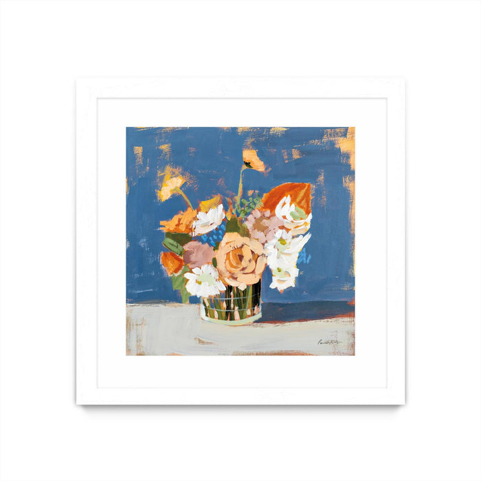 \"Peach And White Bouquet\" Matted and Framed White 36x36 Wall Art