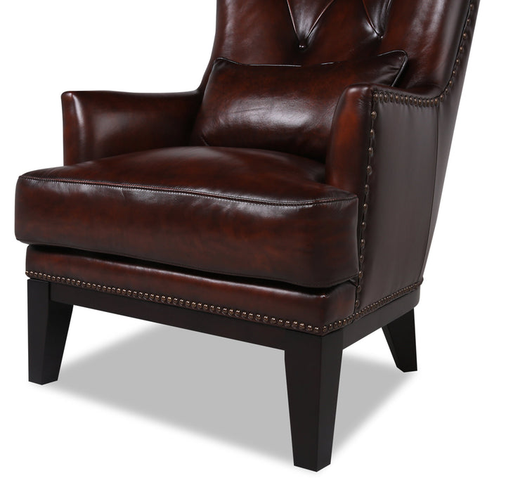 Haden 30\" Genuine Leather Accent Chair with Rubberwood Legs and Nailhead Trim - Brown