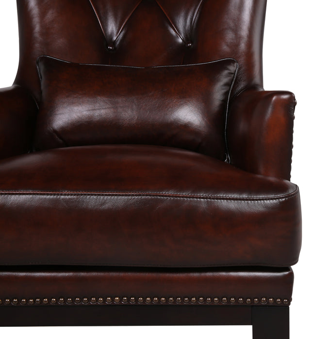 Haden 30\" Genuine Leather Accent Chair with Rubberwood Legs and Nailhead Trim - Brown