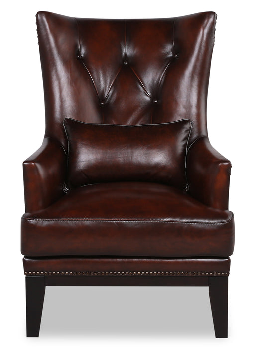 Haden 30\" Genuine Leather Accent Chair with Rubberwood Legs and Nailhead Trim - Brown