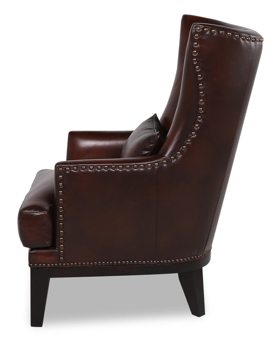Haden 30\" Genuine Leather Accent Chair with Rubberwood Legs and Nailhead Trim - Brown