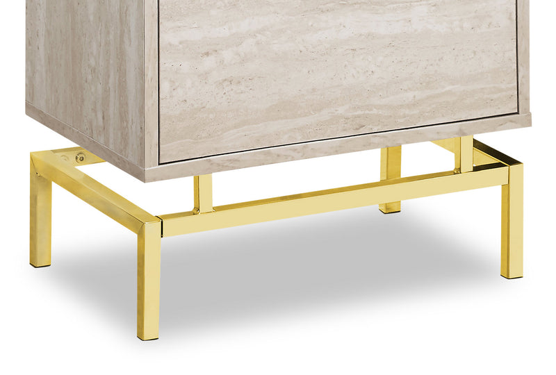 Hanna 18.25\" 2-Drawer Marble Accent Table - Beige & Gold