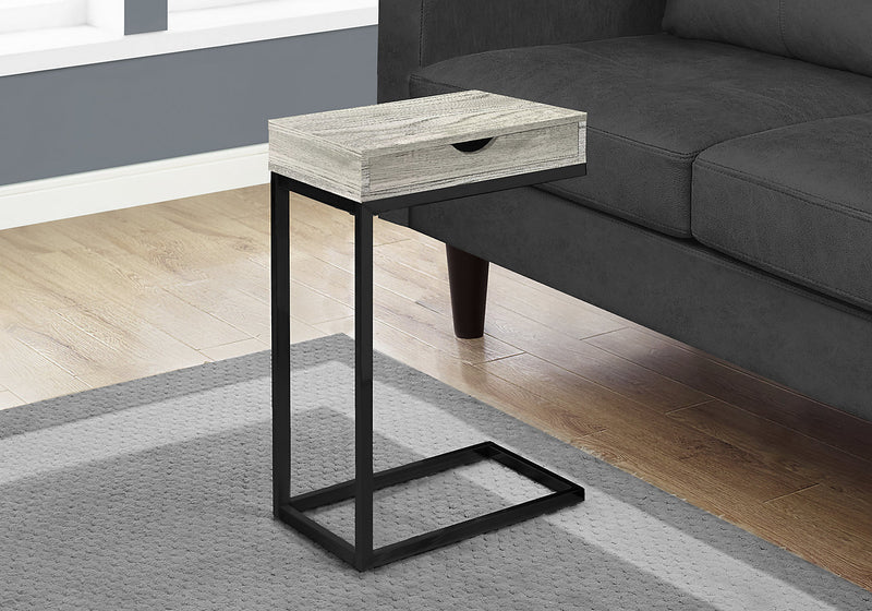 Harper 15.75\" Modern Chairside Table with Storage - Grey with Black Metal Legs