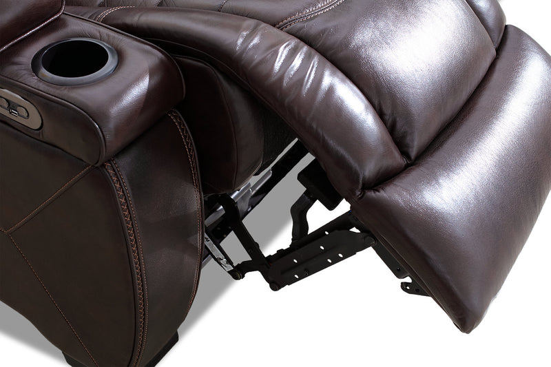 Hugo 73\" Genuine Leather Power Reclining Loveseat with Power Headrests, Storage Console and USB Ports - Brown