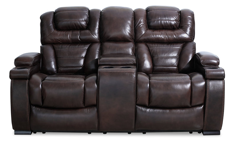 Hugo Genuine Leather Power Reclining Loveseat – Brown - Contemporary style Loveseat in Brown