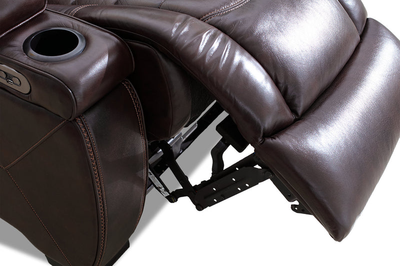 Hugo 84\" Genuine Leather Power Reclining Sofa with Power Headrests, Dual Cupholders and USB Ports - Brown
