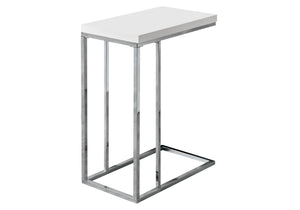 Glossy White with Chrome Metal Accent Table|Table d’appoint métal chromé et blanc lustré|D90FEJXO