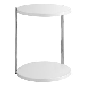 Glossy White and Chrome Metal Accent Table