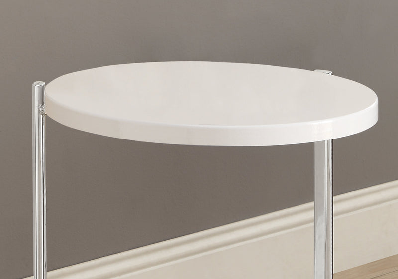 Glossy White and Chrome Metal Accent Table