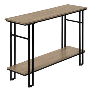 Dark Taupe Wood-Look and Black Metal Console Table|Console en métal noir et d’apparence bois taupe foncé|D90FTFQN