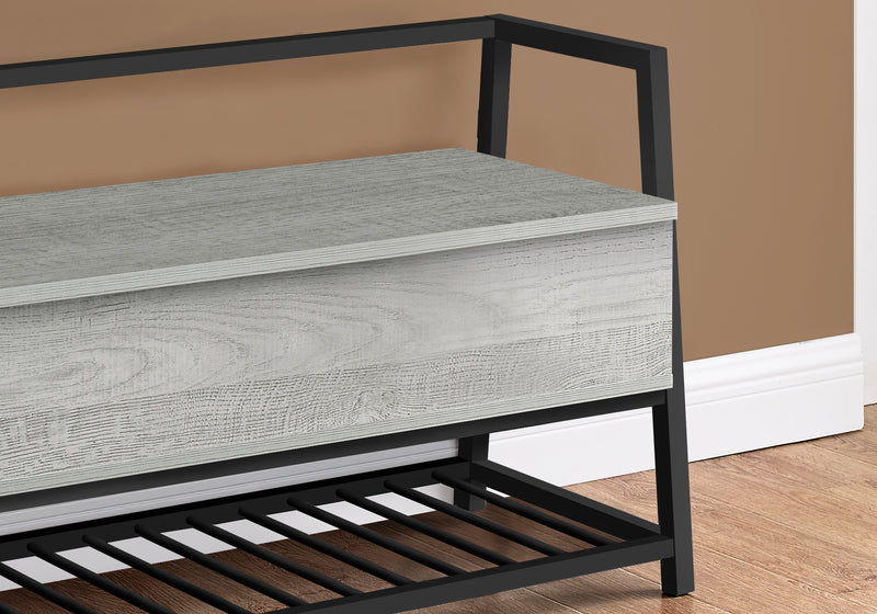 Grey Wood-Look and Black Metal Bench