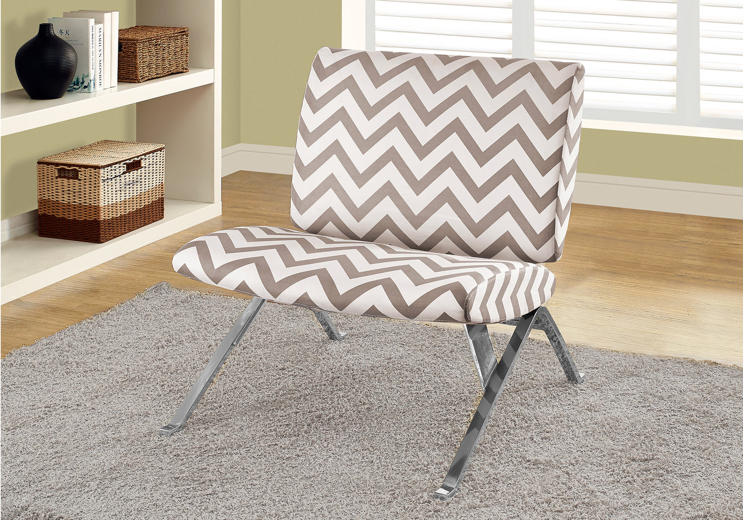 Dark Taupe Chevron with Chrome Metal Accent Chair The Brick