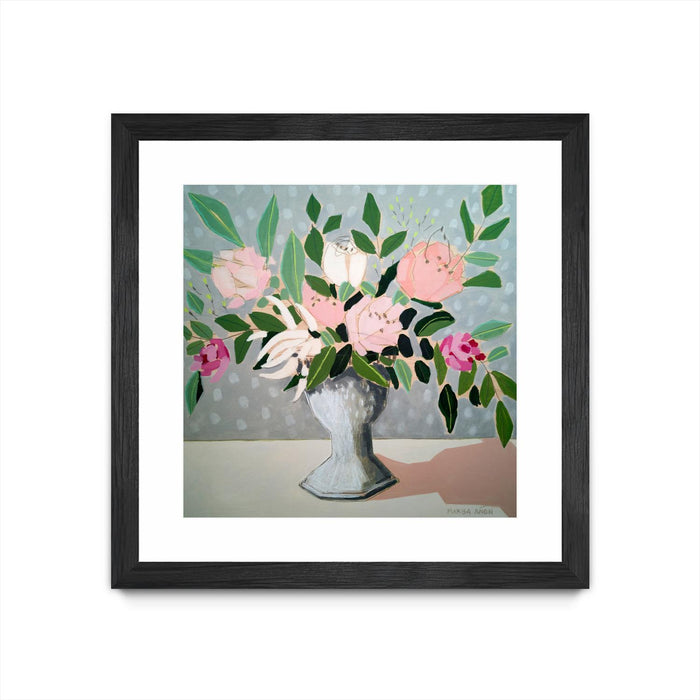 \"Spring Florals 1\" Matted and Framed Black 30x30 Wall Art