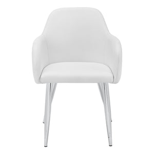 Set Of 2 White Leather-look Chrome Metal Dining Chair