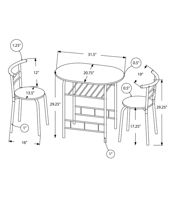 3pcs Black Top Black Metal Dining Set